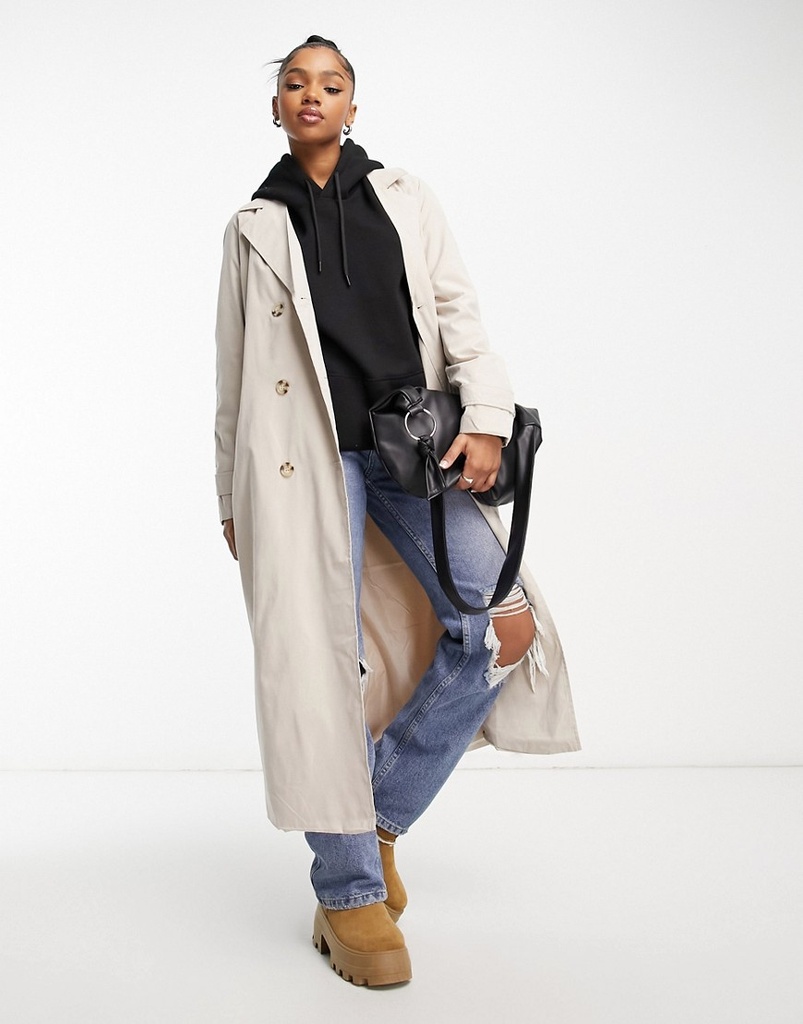 JDY Oversized Trench Coat in Stone-Neutral